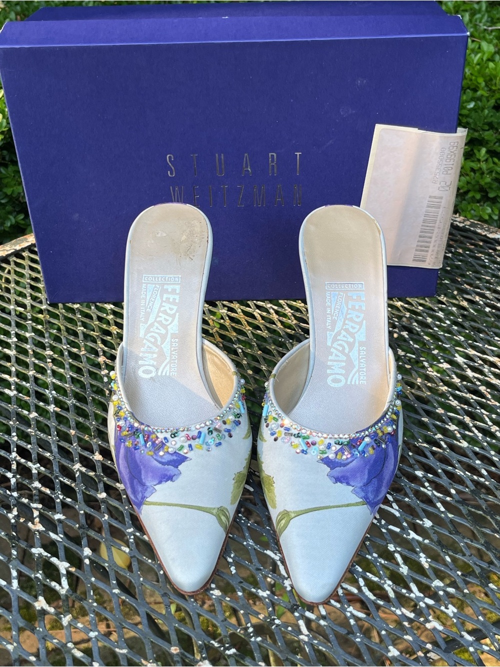 Salvatore Ferragamo Lavender Floral Beaded Slip-On Mules!